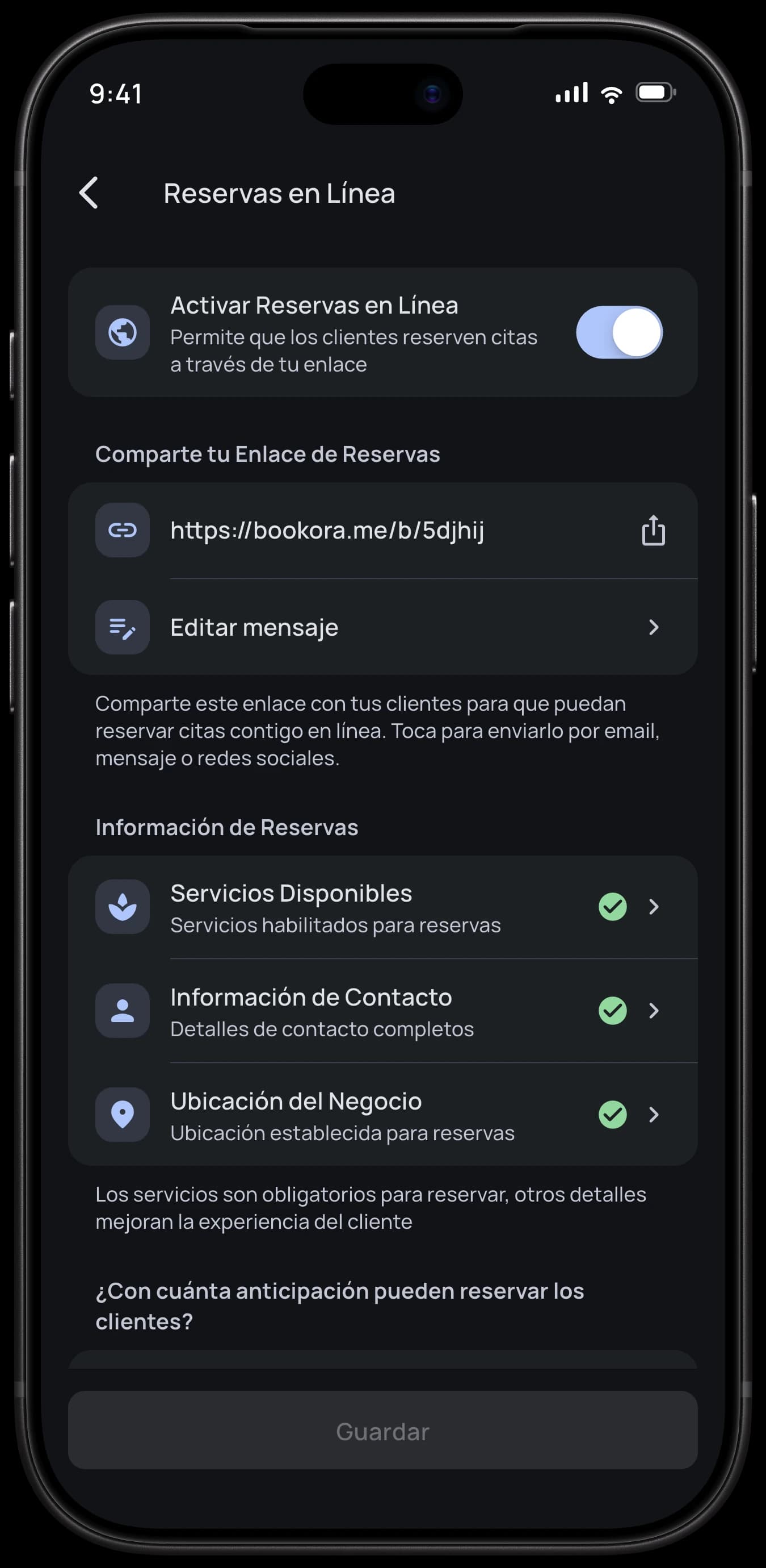 Configuración de reservas