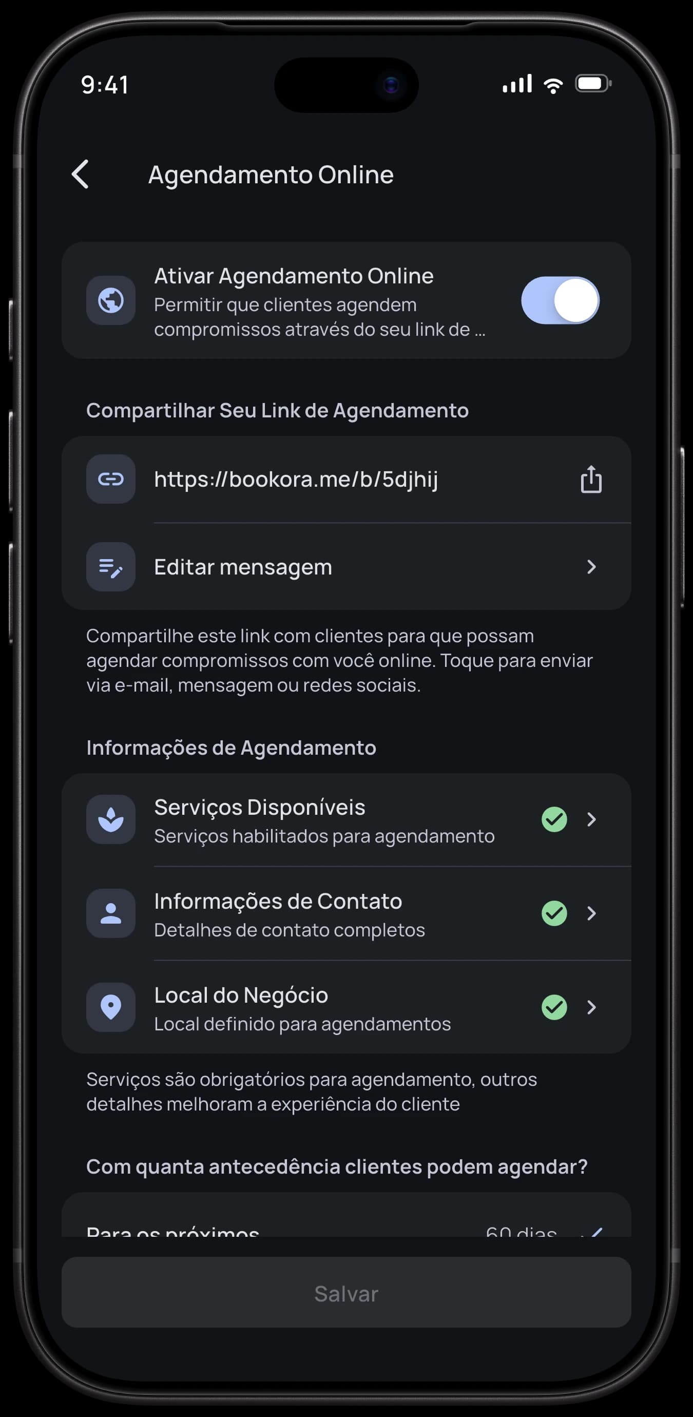 Configurações de agendamento